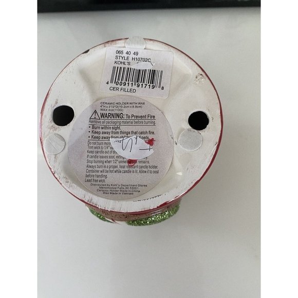 Kohls Vintage Christmas Candle‎ With Big Candy Cane "C" Red w Green Glitter NWT - Picture 5 of 16